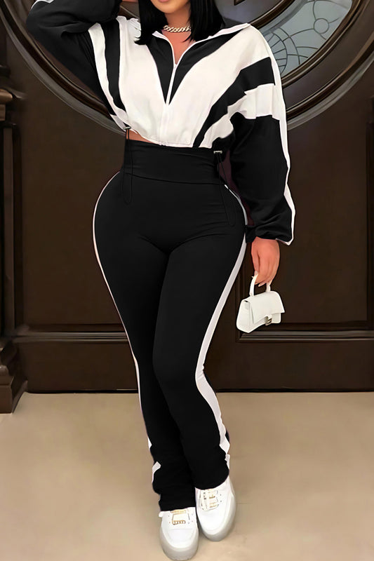 Plus Size Two-Tone Zip Up Set