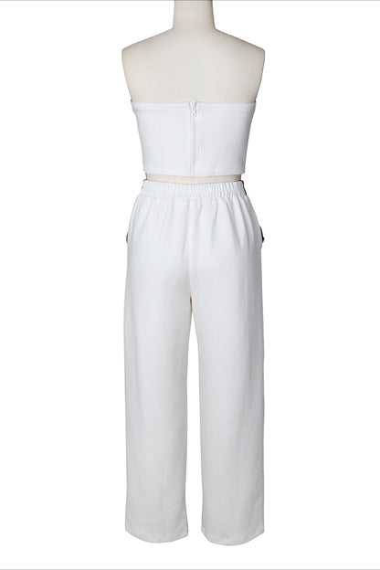 Wide-Leg Pant Suit with Wrap Detail Top