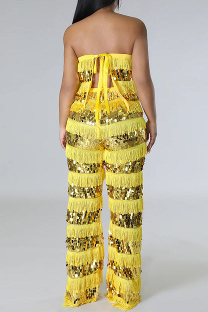 Fringe Sequin Pants Set