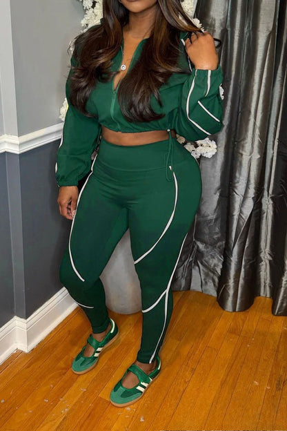 Contrast Piping Zip-Up Track Jacket & Legging Set
