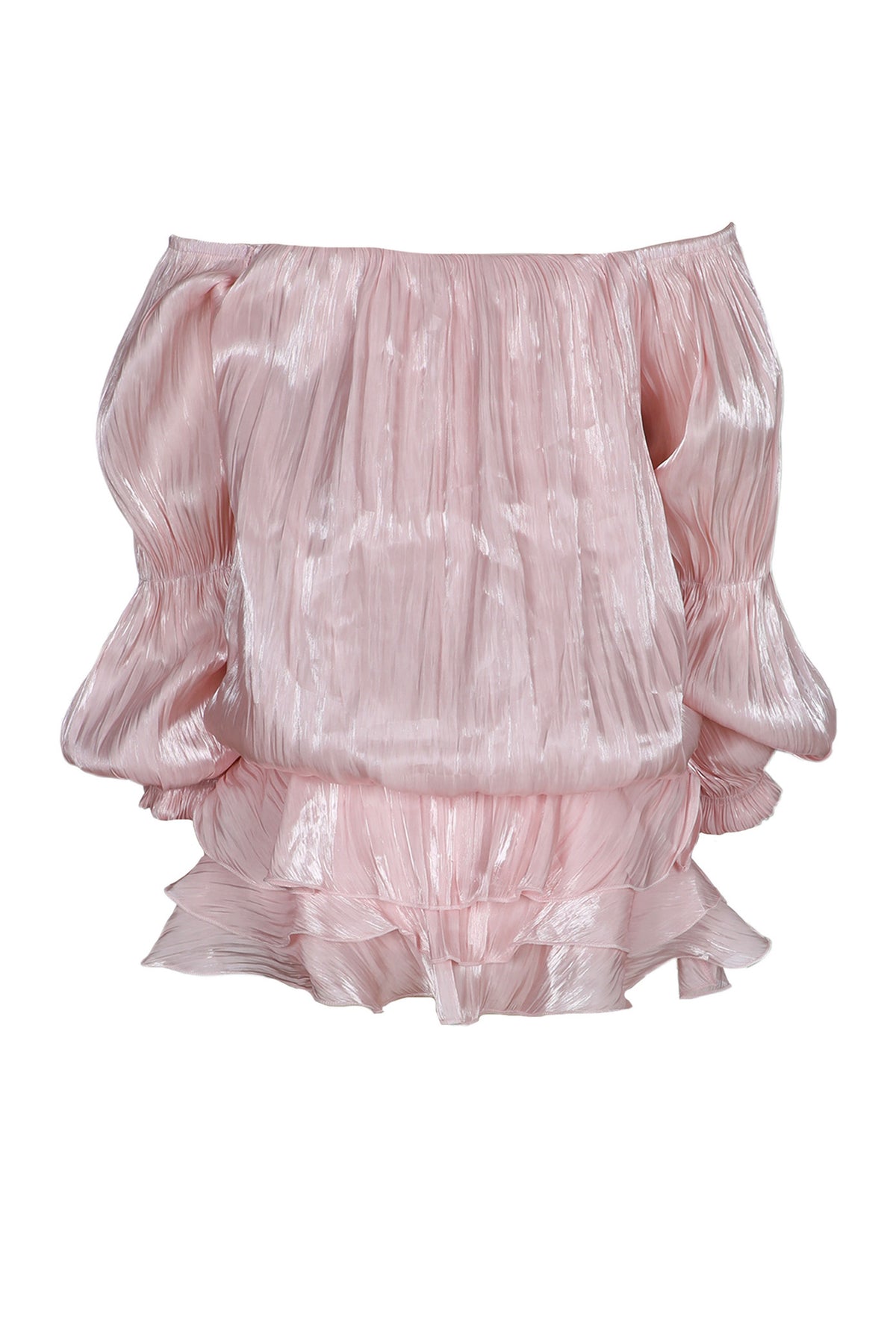 Plisse Off-Shoulder Tiered Mini Dress