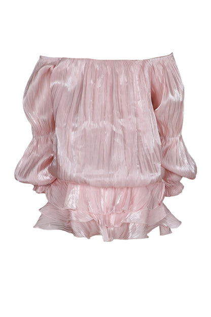Plisse Off-Shoulder Tiered Mini Dress