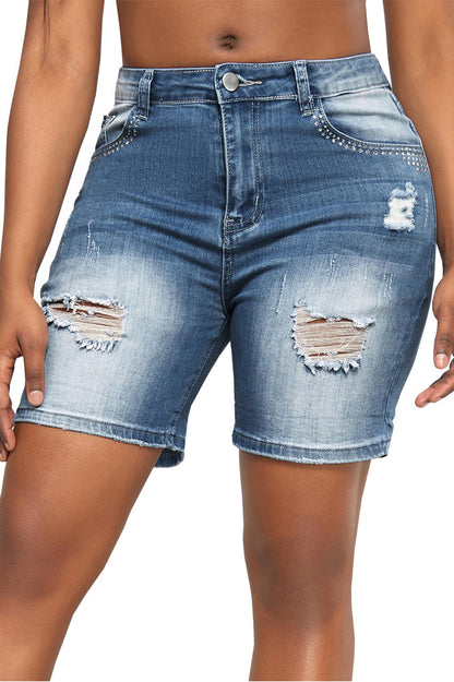 High Waist Ripped Denim Shorts