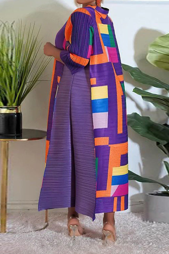 Abstract Print Pleated A Line Midi Dress