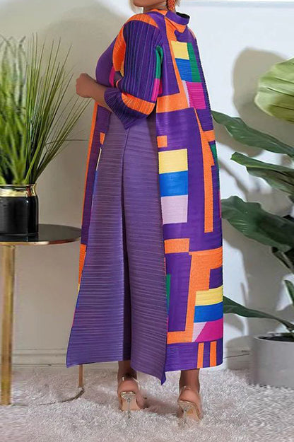 Abstract Print Pleated A Line Midi Dress