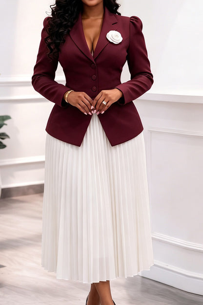 Fitted Blazer & Pleated Midi Skirt Set
