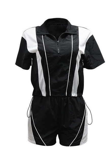 Solid Patchwork Sports Shorts Two-Piece Set