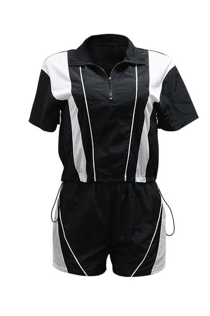 Solid Patchwork Sports Shorts Two-Piece Set
