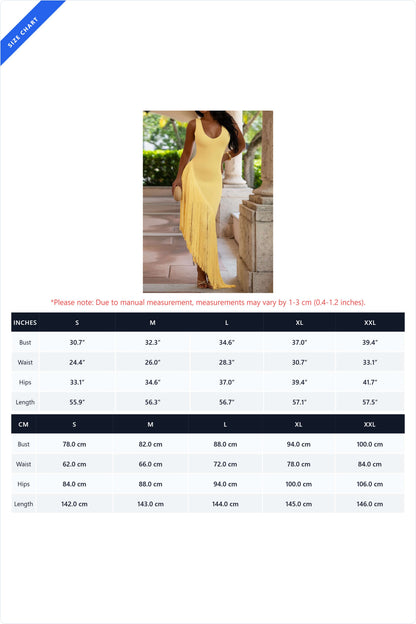 Sleeveless Asymmetrical Fringe Maxi Dress