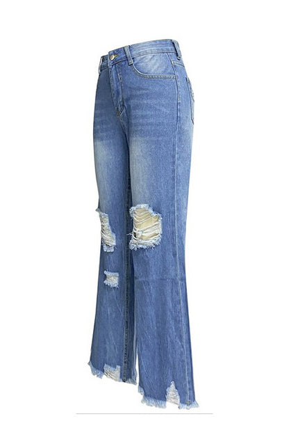 High Waist Distressed Raw Hem Cropped Jeans