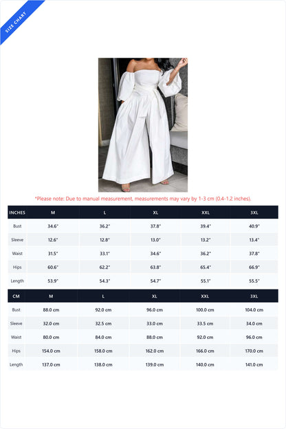 Off-Shoulder Puff Sleeve Wide Leg Jumpsuit