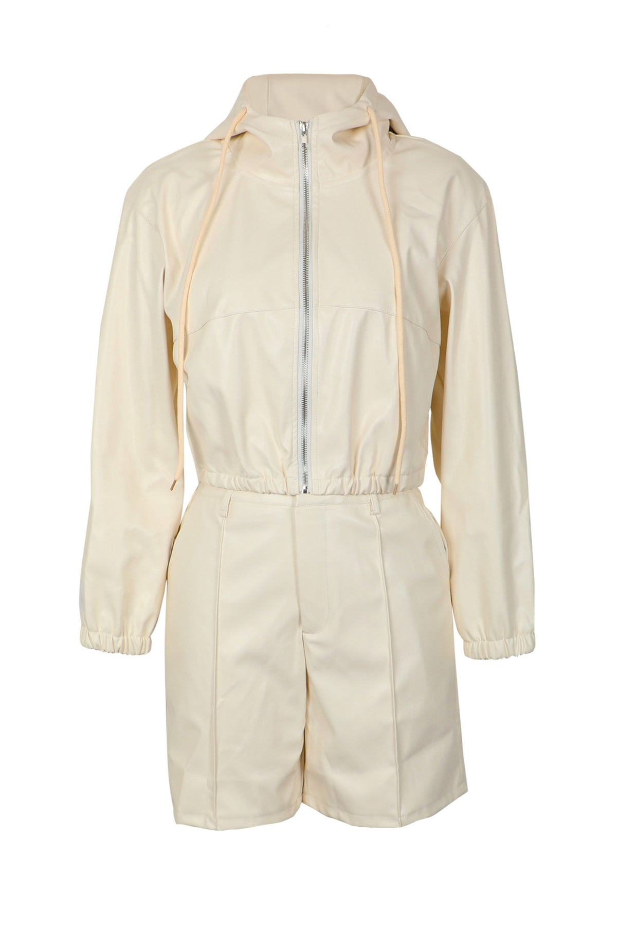 Leather-Look Hooded Jacket & Bermuda Shorts Set