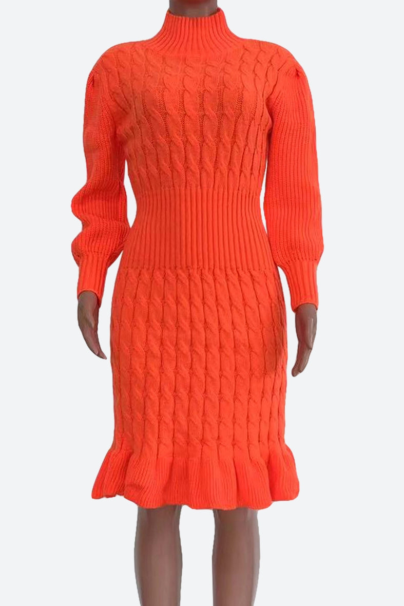 Ruffled Knitted Turtleneck Dresses