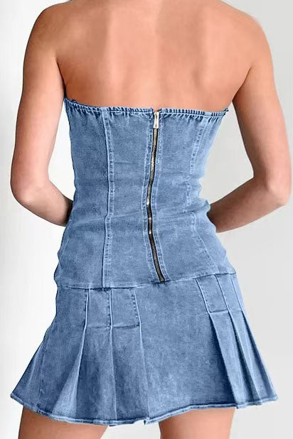 Pleated Lace-Up Mini Dress