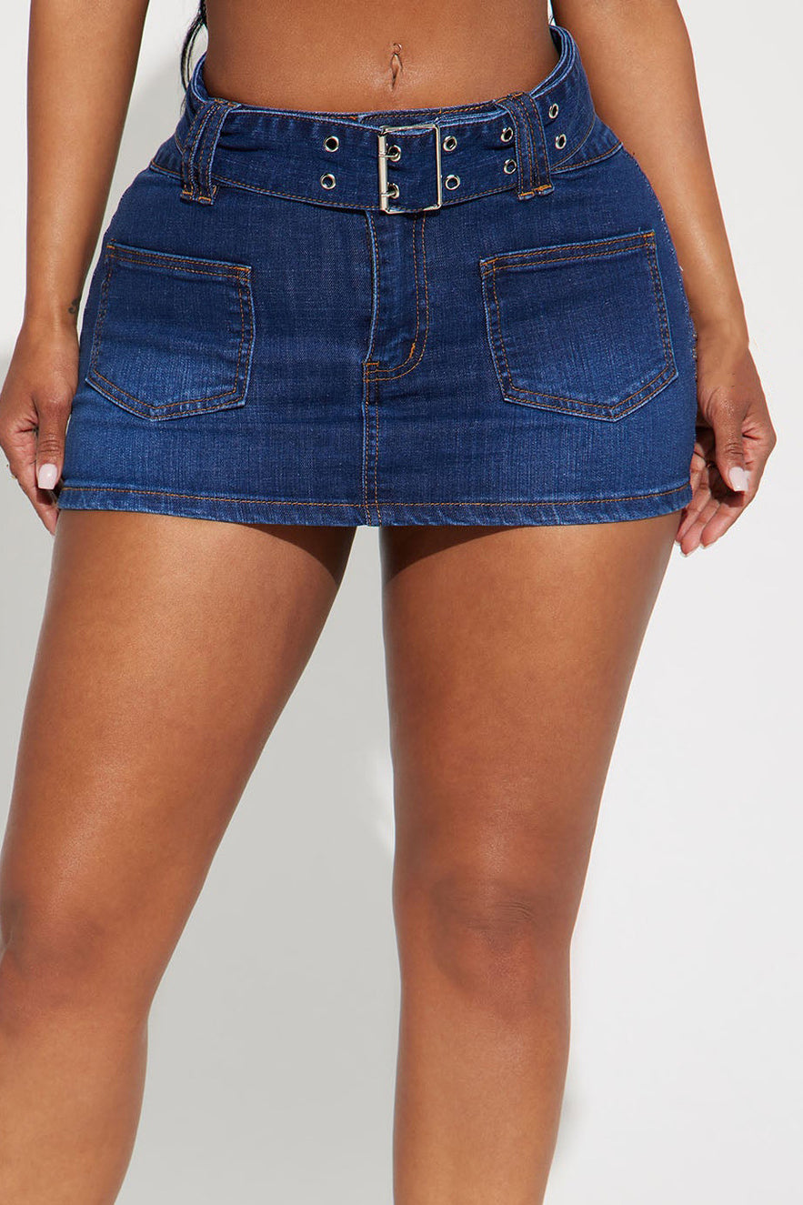 Wash Pocket Front Reverse Look Denim Mini Skirt