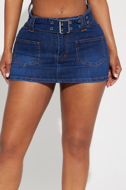 Wash Pocket Front Reverse Look Denim Mini Skirt