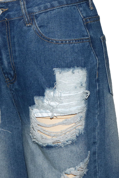 Distressed Wide-Leg Jeans