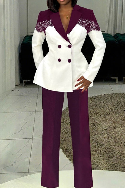 Lace Panel Slim Fit Blazer & Pants Set