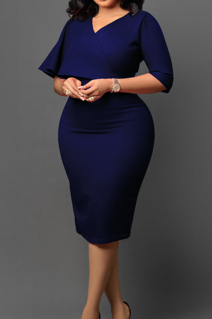 Elegant Ruffle Overlay Bodycon Midi Dress
