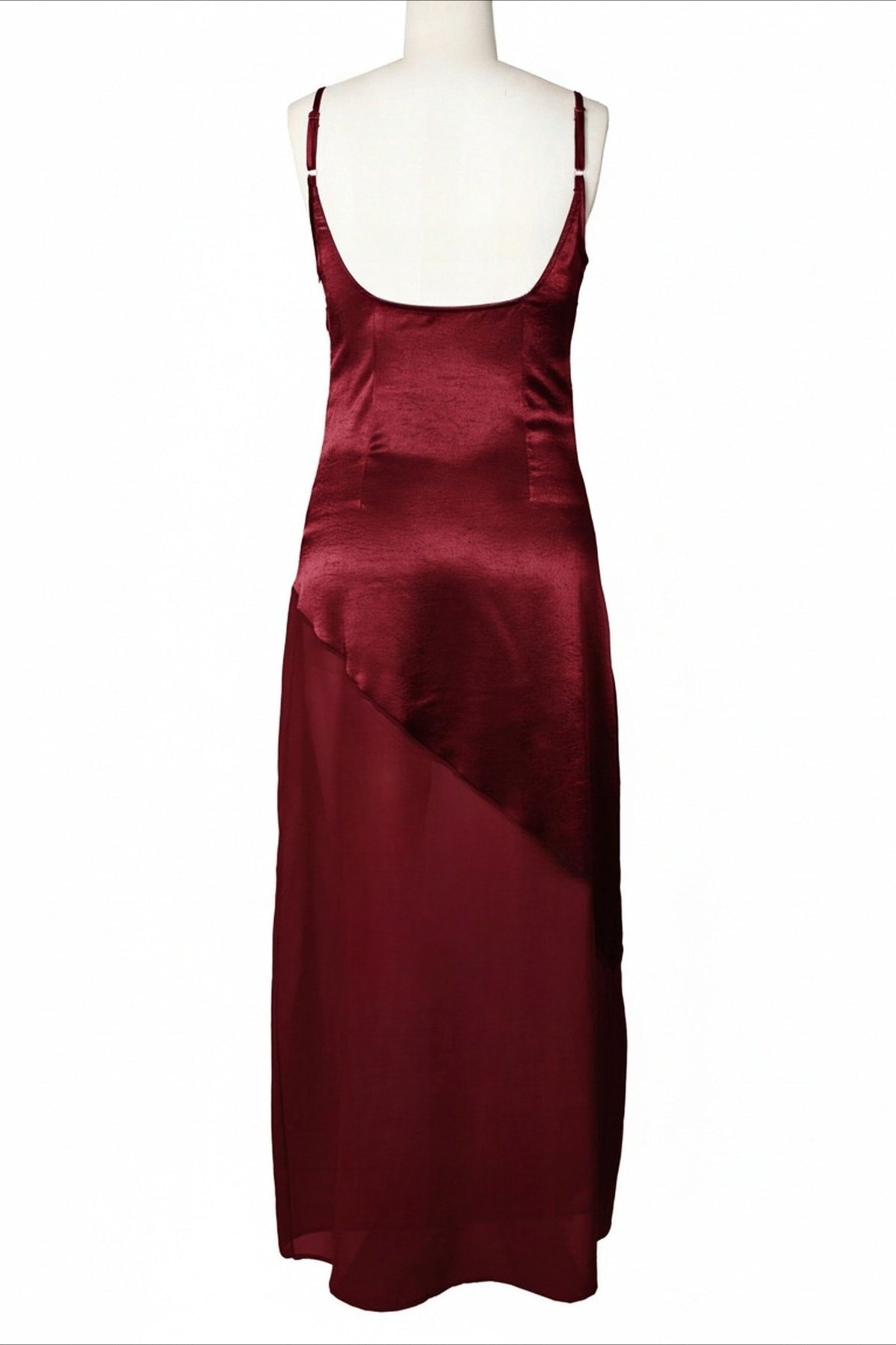 Asymmetrical Satin Sheer Maxi Dress