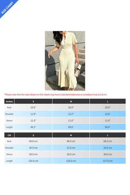 Collared Buttoned Short Sleeve Knit Midi Dress