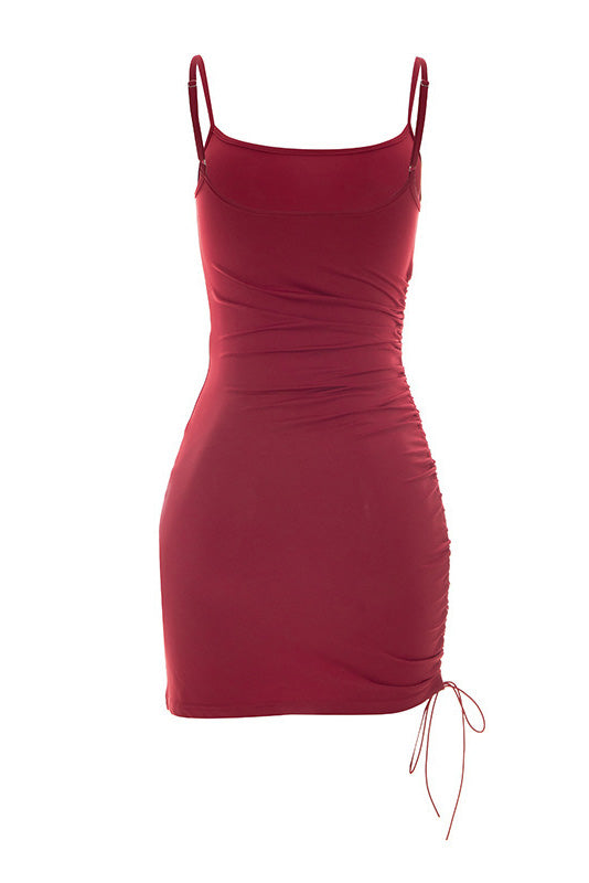 Ruched Drawstring Bodycon Mini Dress