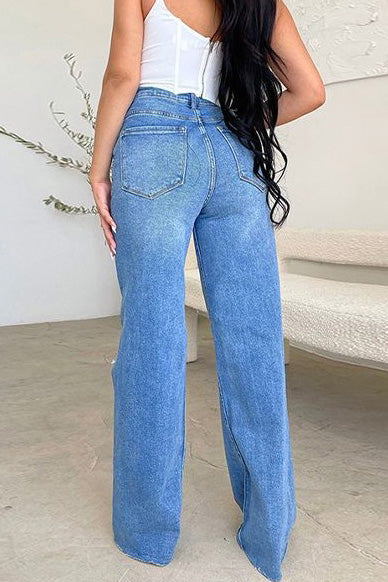 High Waist Light Washed Ripped Jeans