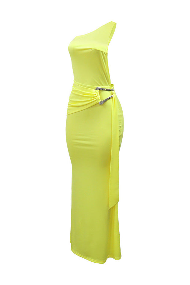 One-Shoulder Open Back Ruched Maxi Dress