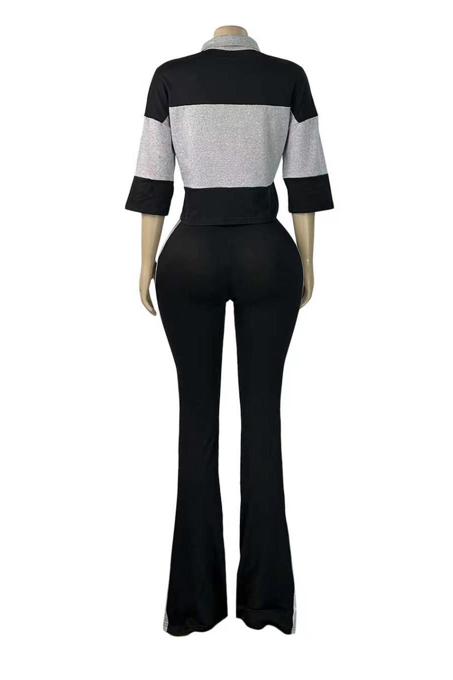 Collared Top & Flare Pants Two-Piece Set