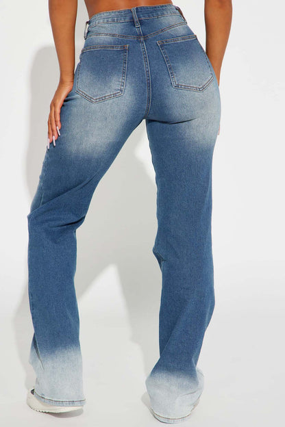 Pocketed Button Straight Jeans