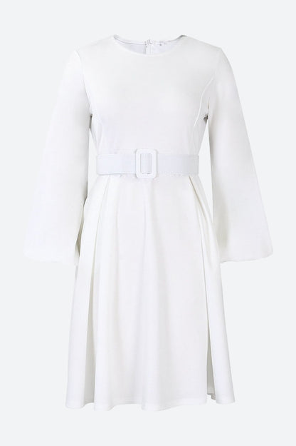 Crew-Neck Long Sleeve High Waisted Dress