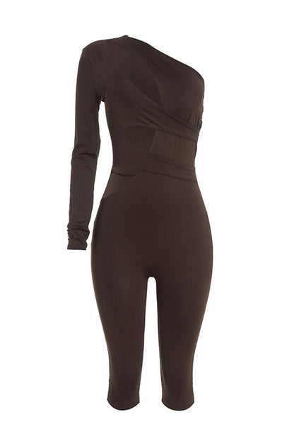 One-Shoulder Cutout Capri Jumpsuit