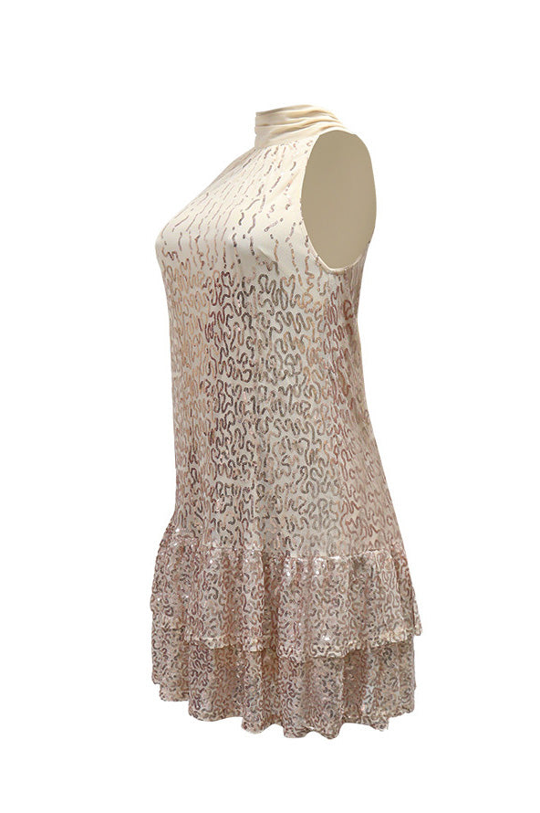 Ombre Sequin Halter Ruffle Mini Dress