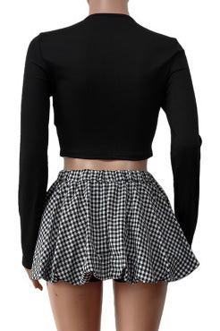 Plaid Patchwork O Neck Long Sleeve Set