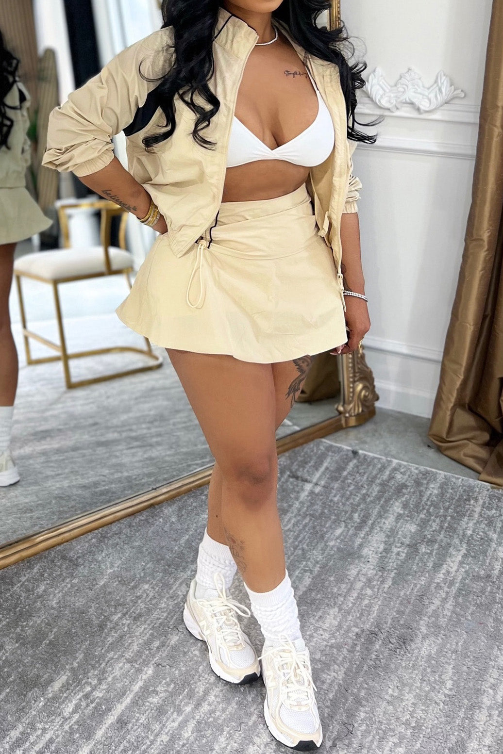 Contrast Panel Windbreaker & Skirt Set