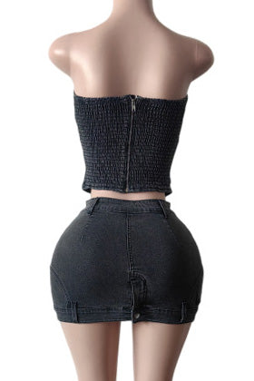 Denim Corset Top & Mini Skirt Set