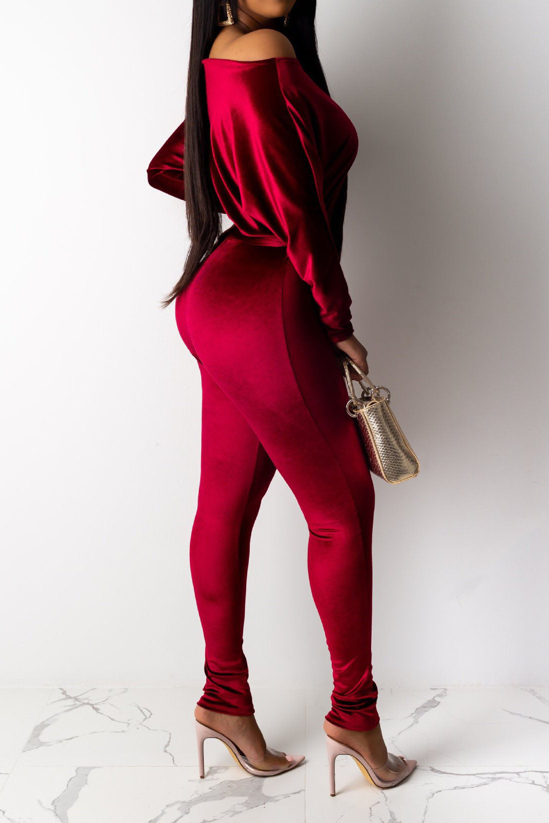 Velvet One Shoulder Jumpsuit