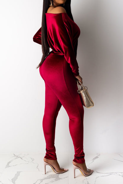 Velvet One Shoulder Jumpsuit