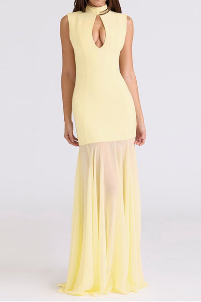 Sleeveless Cutout Chiffon Patchwork Maxi Dress