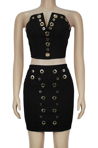 Strapless Eyelet Two Piece Skirt Set