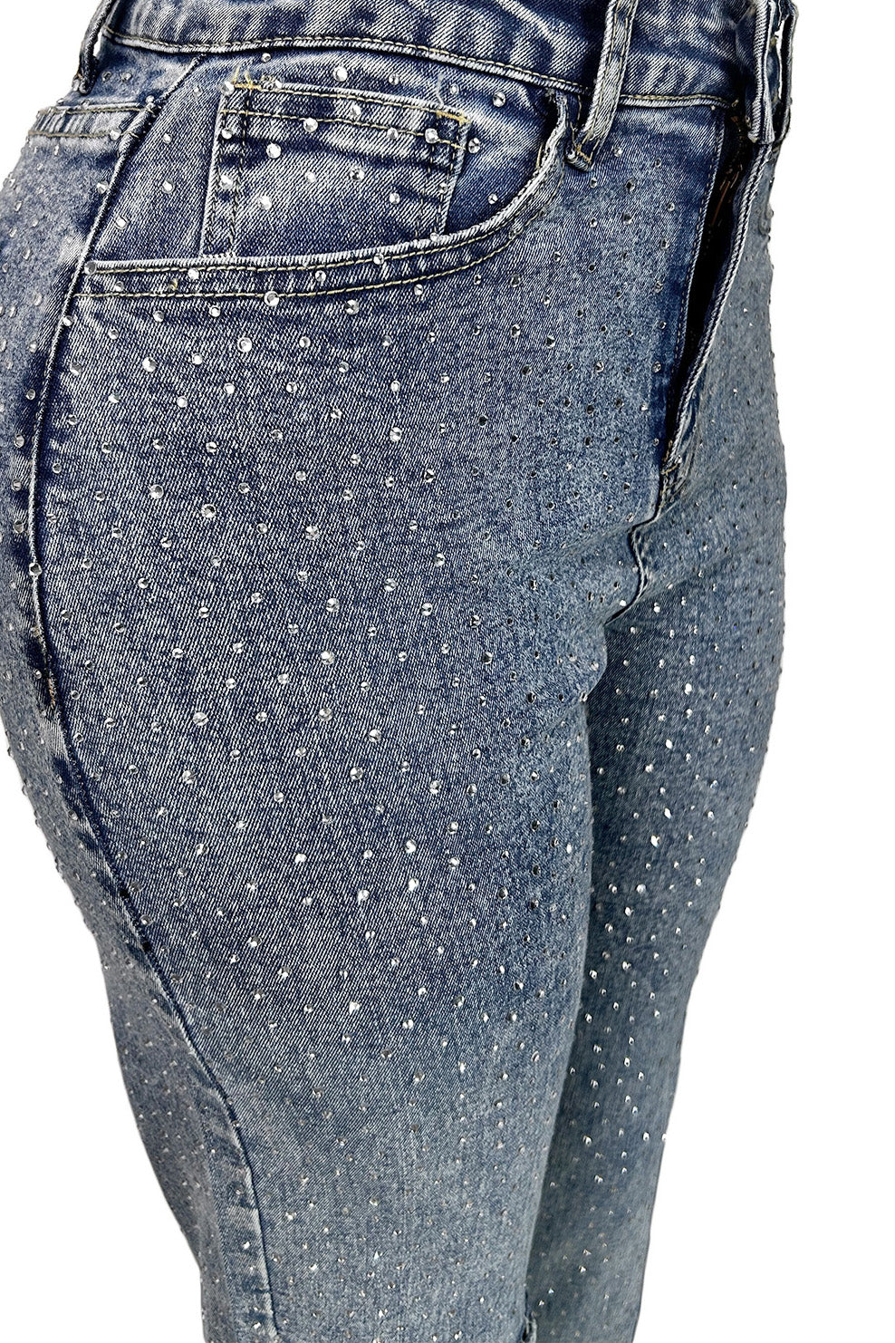 Rhinestone Skinny Raw Hem Jeans