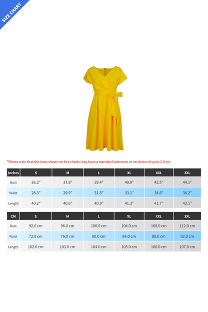 Solid Color Belted Bow Tie Waist Dress