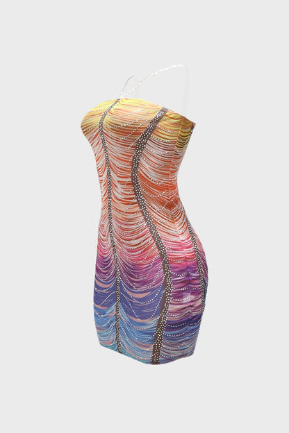 Gradient Mesh Rhinestone Dress