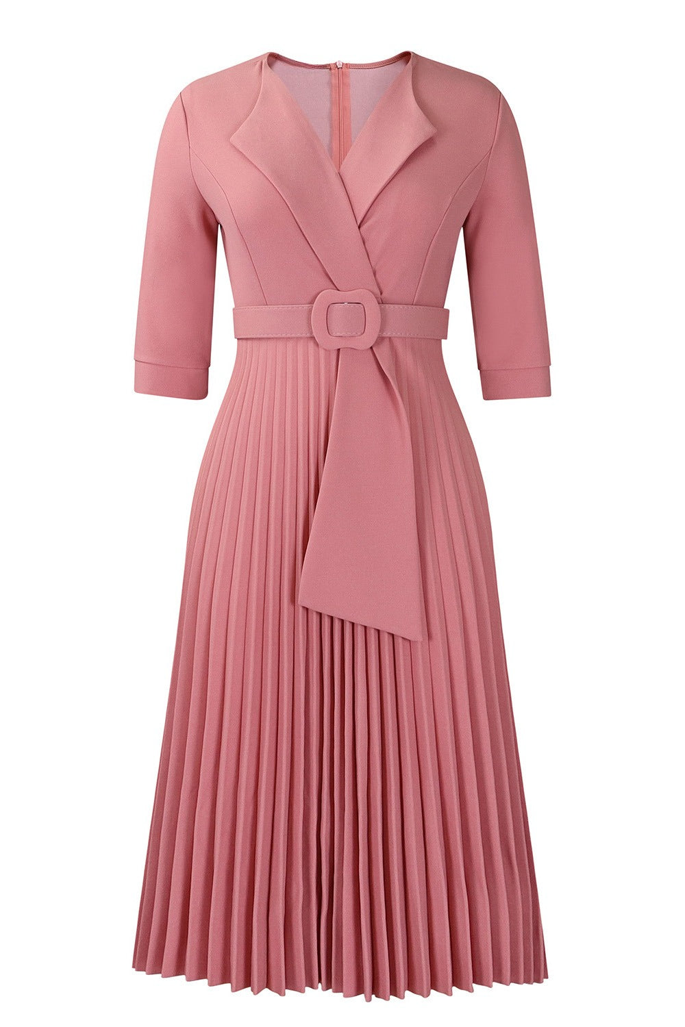 Pleated A-Line Blazer Midi Dress with Belt