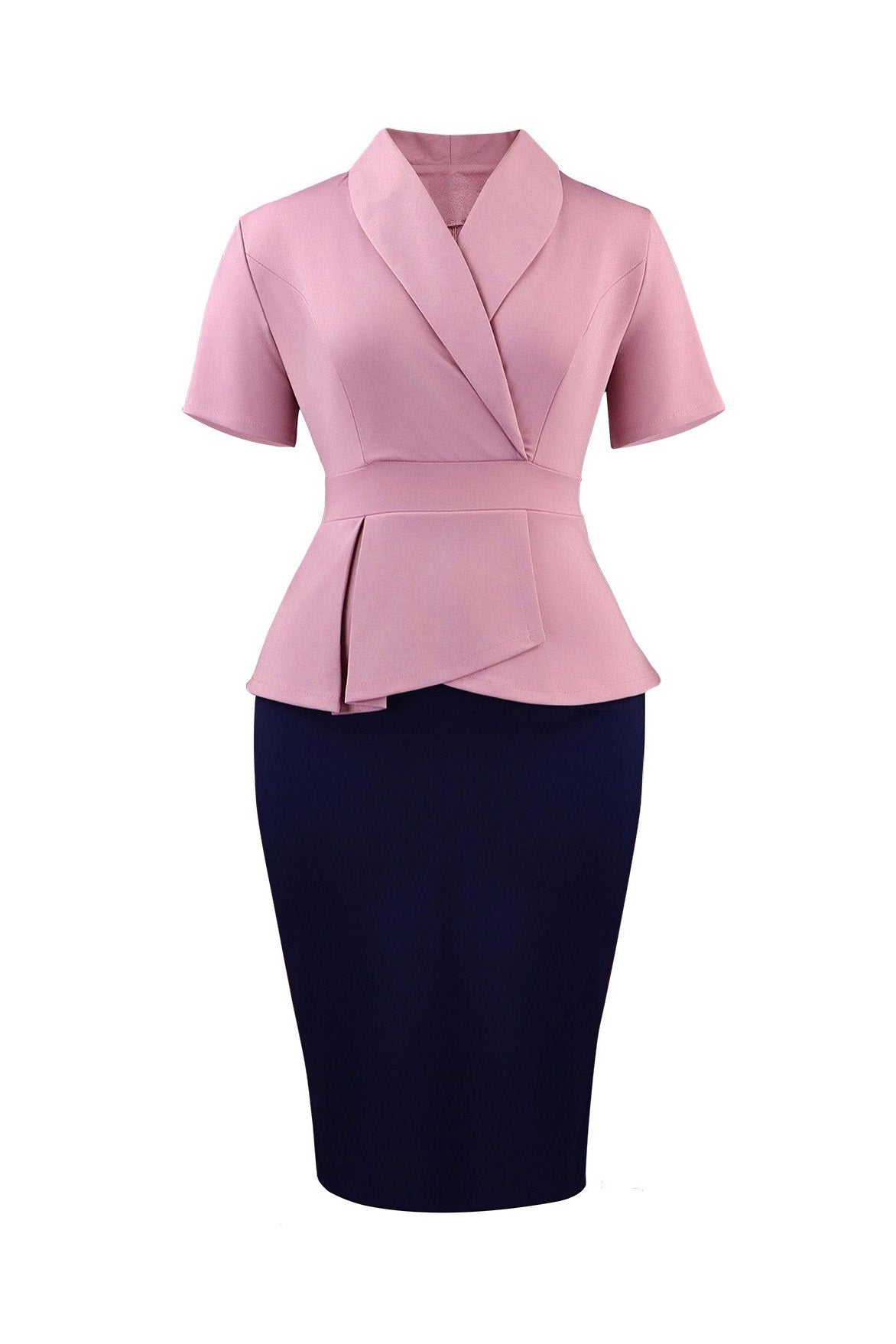 Blazer Collar Peplum Midi Dress