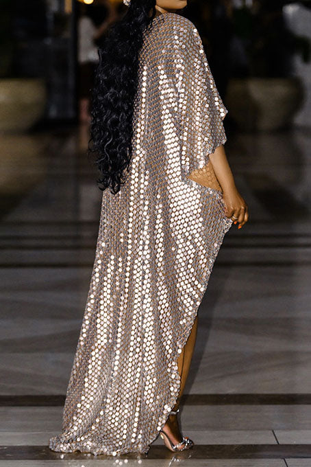 Metallic-Effect Cape Bodysuit