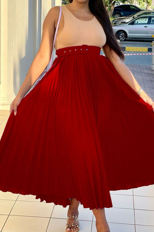 High Waist Pleated Midi Skirt