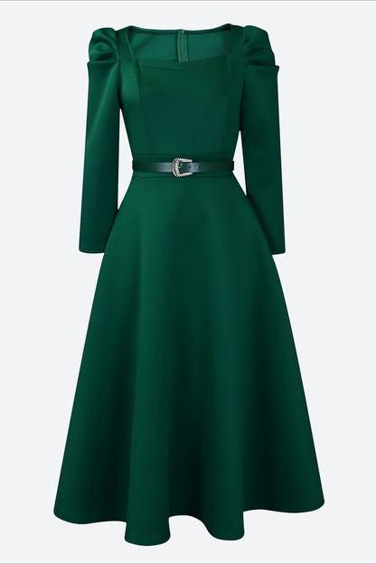 Puff Sleeve Elegant Pleated A-Line Dress