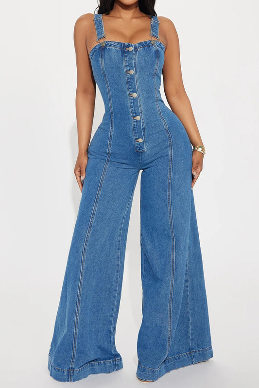 Sleeveless Denim Overall Jumpsuit