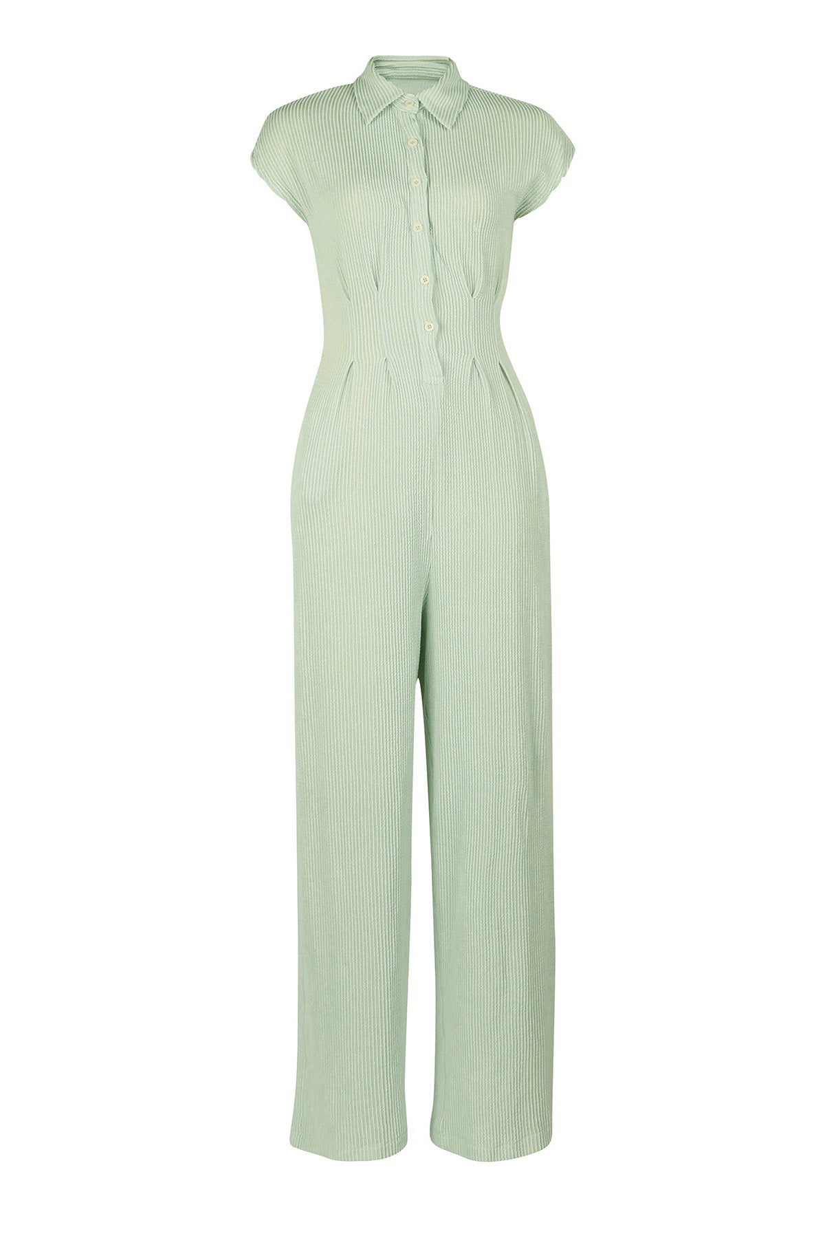 Striped Button-Up Sleeveless Jumpsuit